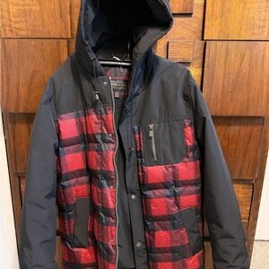 Pendleton Men's Hooded Jacket, Red & Black Plaid, Size L/G, Down Fill